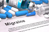 Migraine Diagnosis. Medical Concept. Composition of Medicaments.