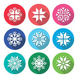 Christmas, winter snowflakes flat design icons set