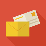 Flat Business Office Mail Envelope Illustration with long Shadow