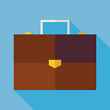 Flat Business Office Suitcase Illustration with long Shadow