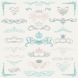 Vector Colorful Vintage Hand Drawn Swirls and Crowns