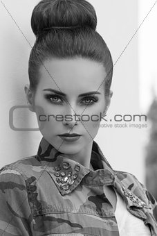 BW close-up of girl with urban style 
