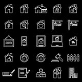 Real estate line icons on black background