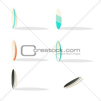 Shortboards isometric icons set