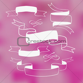 Ribbon banners on pink background