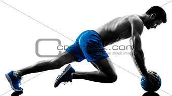 man exercising fitness plank position exercises silhouette