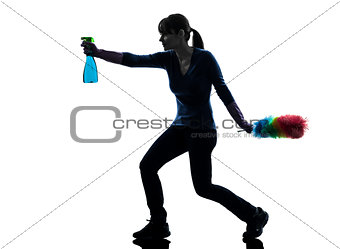 woman maid housework dust cleaning silhouette
