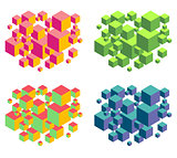 floating isometric group of cubes composition over white