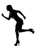 stylish silhouette woman running happy