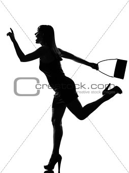 stylish silhouette woman running hailing hurrying