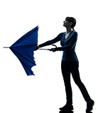 woman opening closing umbrella silhouette