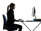 business woman computer computing  typing silhouette