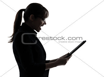 business woman computer surprised computing  digital tablet silh