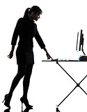 business woman igniting computer computing  silhouette