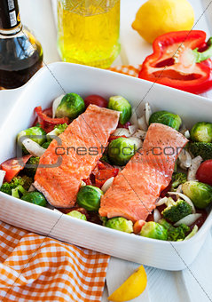 Fresh salmon and vegetables