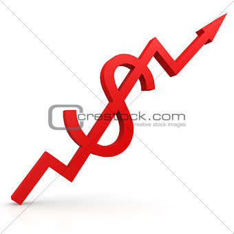 Red graph with dollar sign up