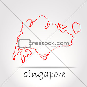 Sketch detailed Singapore map in red 
