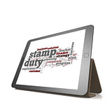 Stamp duty word cloud on tablet