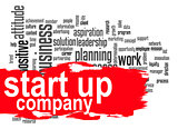 Start up company word cloud with red banner