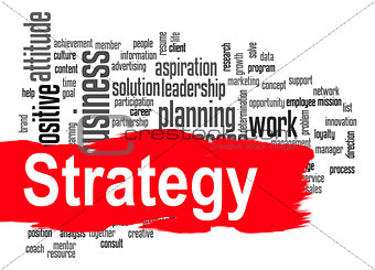 Strategy word cloud with red banner