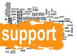 Support word cloud with yellow banner