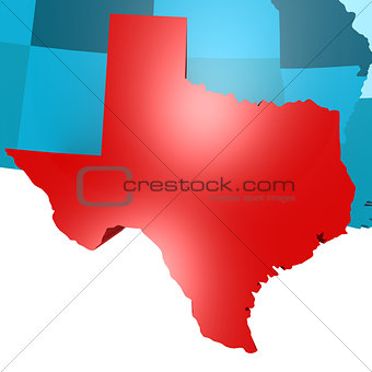 Texas map on blue USA map
