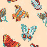 Seamless pattern with different butterflies.
