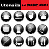 Set kitchen utensil glossy iconsSet kitchen utensil glossy icons