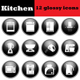 Set of glossy kitchen equipment glossy icons