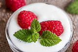 Yogurt with Fresh Raspberries and Melissa