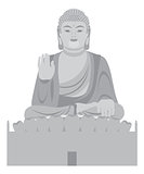 Big Buddha Sitting Statue Front Grayscale Illustration