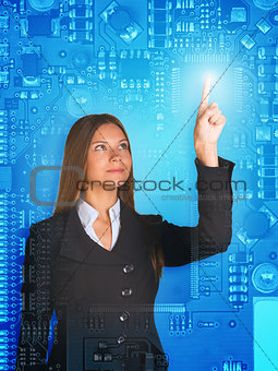 Businesswoman pressing on holographic screen
