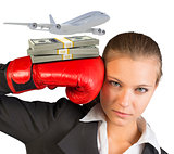 Businesswoman in boxing gloves
