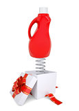 Gift box with red bottle on spring