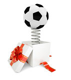 Gift box with red band and soccer ball