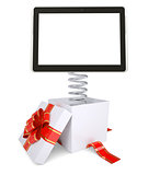 Gift box with red band and tablet