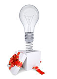 Gift box with red band and bulb