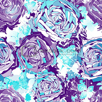 Seamless flowers wallpaper pattern. Vector background in blue. EPS 10.