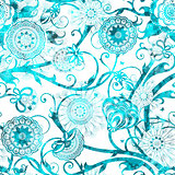 Seamless flowers wallpaper pattern. Vector background in blue. EPS10.