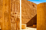 Ancient hieroglyphs carved in stone walls, Hatshepsut temple, 
