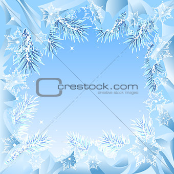 Frame of fir branches frozen