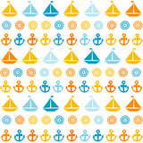 Cartoon seamless pattern with sail boats, anchors and stylized s