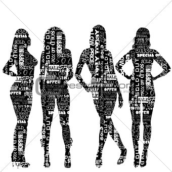 Women silhouettes patterned  with sale messages