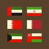 Flags of UAE, Iran, Bahrain, Qatar, Kuwait and Oman