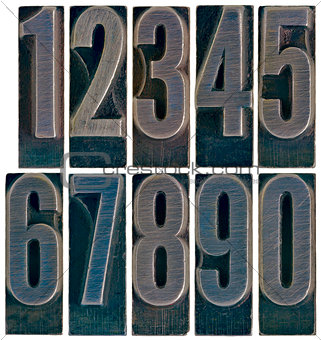 ten metal type numbers isolated