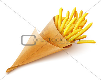 French fries potatoes in paper bag