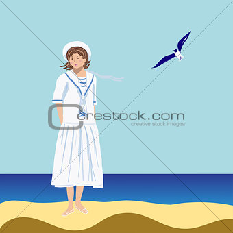 Sailor girl on the beach