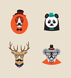 Hipster Animals set of vector icons. Lion, panda , deer, koala