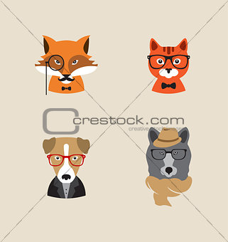 Hipster Animals set of vector icons.
