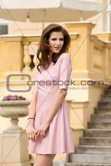 cute outdoor girl in pink